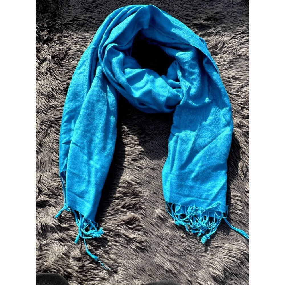 Pash Mina Blue Sarf Paisley Fringe Neck Warmer Wrap Silk Pushmina Adult Womens - Picture 3 of 9